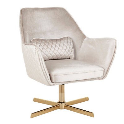 Cream Velvet Swivel Lounge Chair with Gold Metal Base
