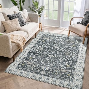 Machine Washable Area Rugs, Vintage Printed Accent Carpet with Non-Slip Backing, Stain-Resistant Oriental Floor Carpet, Foldable Low Pile Carpet Mat - 1 of 4