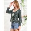 INSPIRE CHIC Women's Floral Print Tie Up Open Front Scalloped Lace Trim Long Sleeve Blouse - 4 of 4
