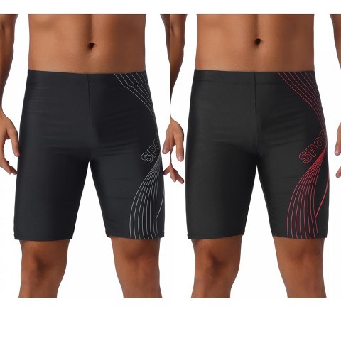 INSPIRE CHIC Men's Summer Solid Color Surfing Water Sports Swim Shorts 2 Packs 1 Black Gray 1 Black Red 34