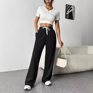 Women's High - Waisted Wide - Leg Joggers, Loose - Fit Drawstring Athletic Pants with Pockets - 1 of 4