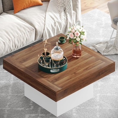 Square Brown and White LED Wood Coffee Table