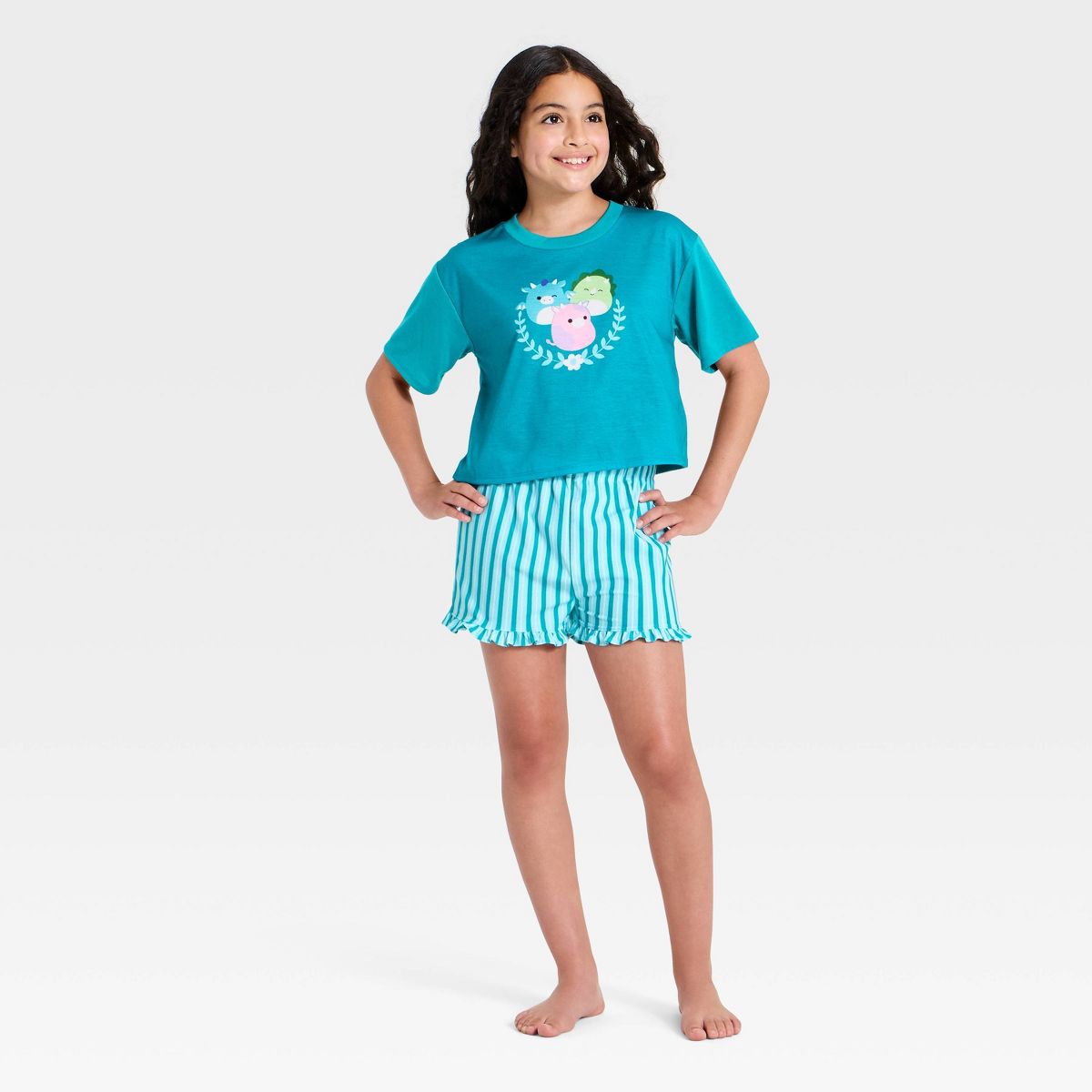 Girls' 2pc Squishmallow T-Shirt and Shorts Pajama Set - Teal