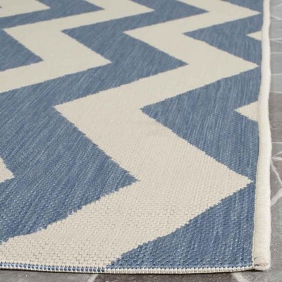 Blue and Beige Chevron Outdoor Rectangular Area Rug