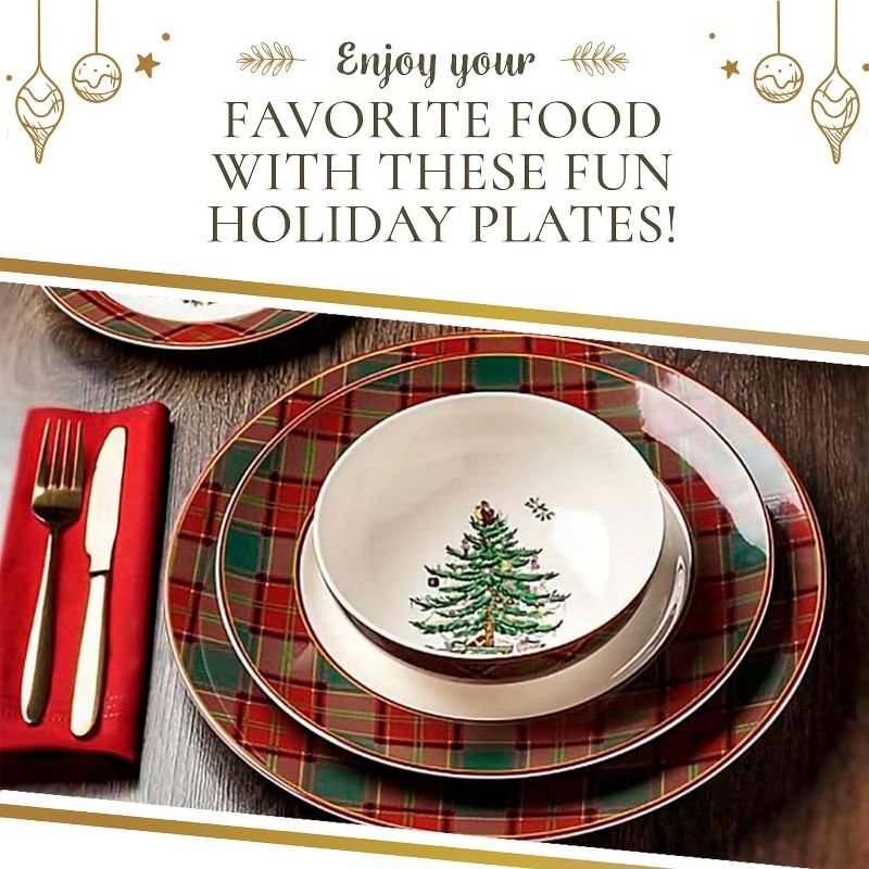 Spode Christmas Tree Tartan 10.5 Inch Dinner Plate, Set of 4, Dishwasher and Microwave Safe, 5 of 8