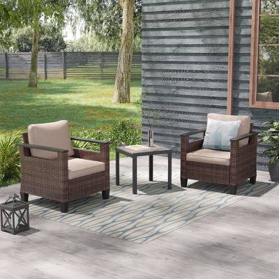 Sonkuki 3 Pieces Patio Chairs & Side Table, PE Rattan Wicker Patio Furniture with Washable Cushion