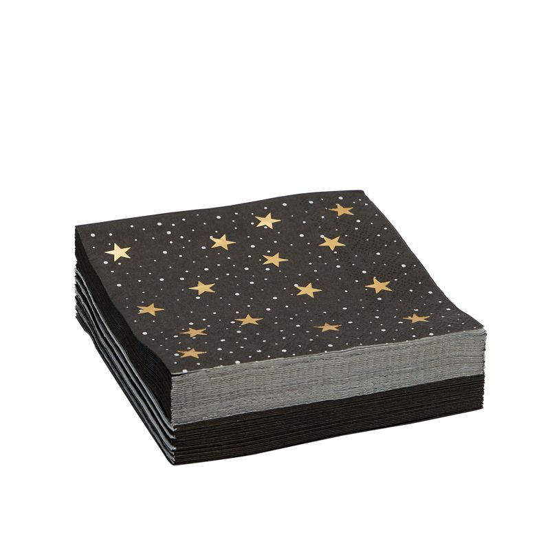 Blue Panda 50 Pack Starry Night Black and Gold Napkins for Cocktails Napkins and Party Supplies (5 x 5 Inches), 5 of 7