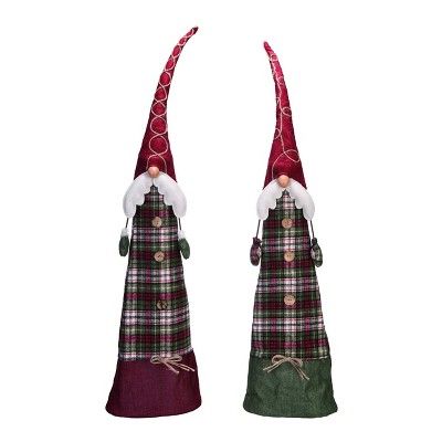 Transpac Fabric 30 in. Red Christmas Plush Telescoping Tree Santa Set of 2