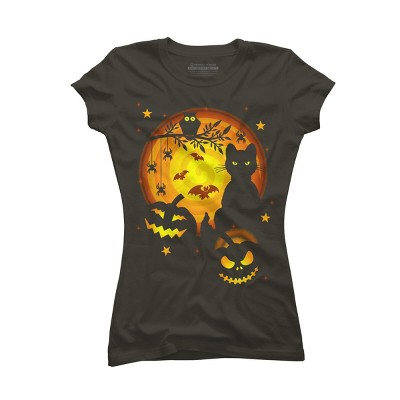 Junior's Design By Humans Halloween Kitty By artizan16 T-Shirt