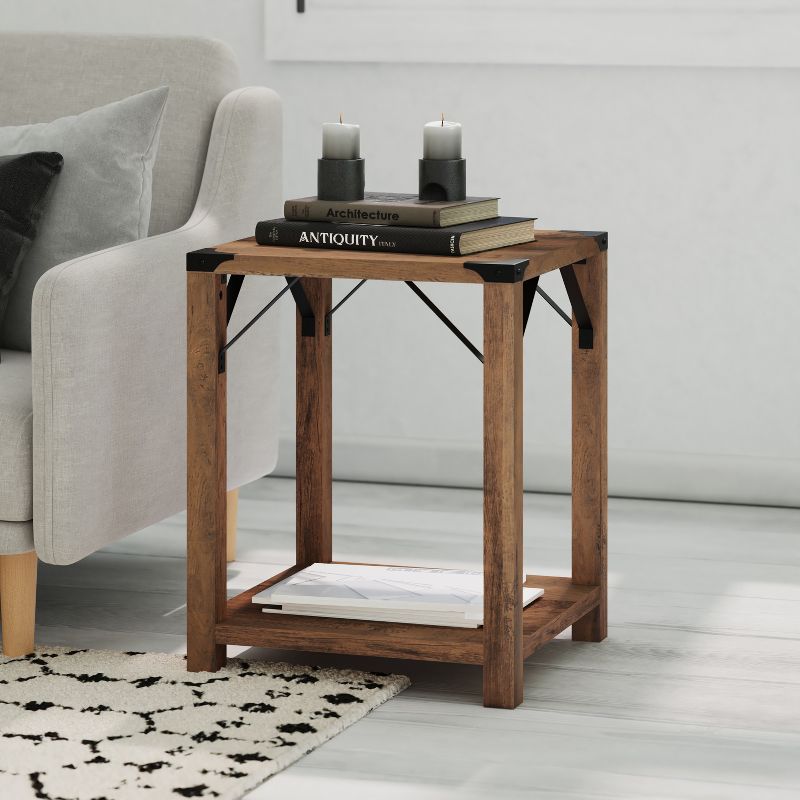 Emma and Oliver Engineered Wood Modern Farmhouse End Table with Metal Accents, 2 of 11
