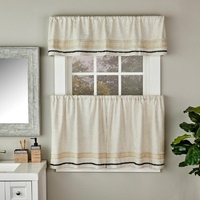 Linen and Navy Trim Rod Pocket Valance 56" x 13"