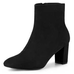 Allegra K Women's Dress Round Toe Side Zip Chunky Heel Ankle Boots - 1 of 4