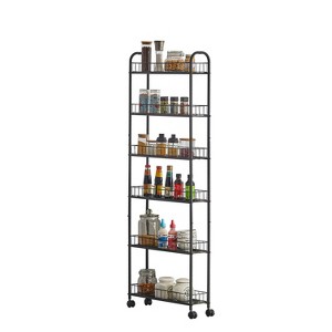 MaseiKar 6 Tier Storage Cart,Metal Kitchen Rolling Cart with Lockable Wheels & Baskets, Slim Storage Shelf for Kitchen,Bathroom,Laundry,Small Space - 1 of 4