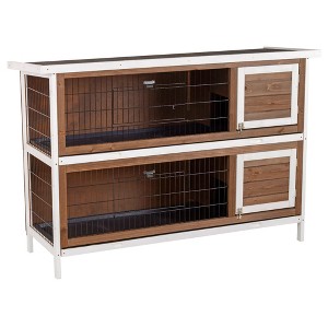SKYONE 2-in-1 Brown Wooden Rabbit Hutch with Asphalt Roof, Dividers, 4 Doors & Pull-Out Trays for - 1 of 4