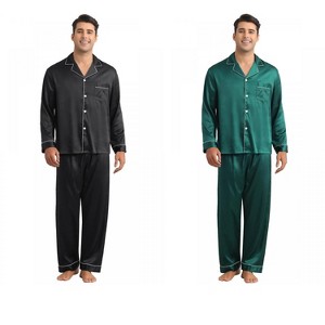 INSPIRE CHIC Men's 2 Pack Sleepwear Classic Soft Button Long Sleeve Satin Pajamas Sets - 1 of 4