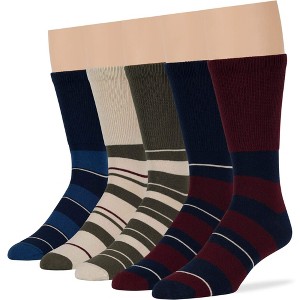 Men Diabetic Non-Binding Fashion Cotton - Crew - Patterned, - Blue, Khaki, Brown - 5 Pack Large/XL | 7BIGSTASRS KINGDOM - 1 of 4