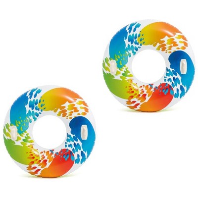 Intex 58202EP Inflatable 47 Inch Colorful Adult Whirl Tube Swimming Pool Raft Float w/ Carry Handles and Repair Kit, Color and Style May Vary (2 Pack)