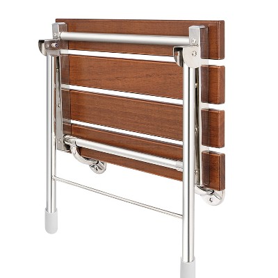 Foldable 21.5" Teak Wood Shower Seat Bench with Chrome Legs