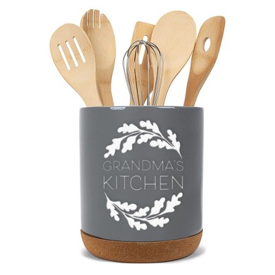 Elanze Designs Grandma's Grey X-Large Cork Bottom Kitchen Utensil Holder