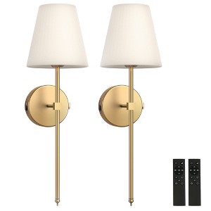 DORESshop 8 in. 1-Light Gold Wall Sconce, Wall Sconce with Detachable Bulbs and Fabric Shade for Living Room (2-Pack) - 1 of 4