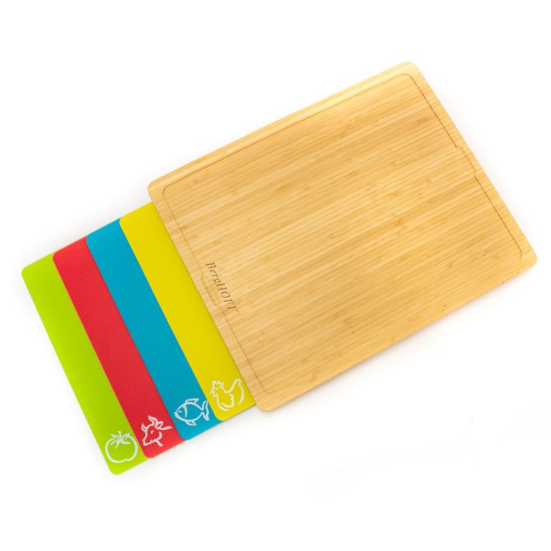 BergHOFF Bamboo Cutting Board Set with 4Pc Multi-colored Flexible Cutting Board, 16.5x 13.4x 1.5", 3 of 4
