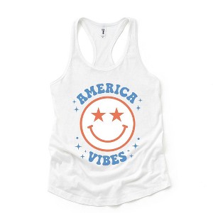 Simply Sage Market Women's America Vibes Smiley Racerback Graphic Tank - 1 of 2