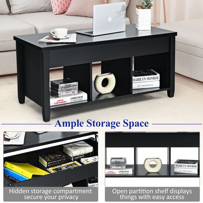 Costway Lift Top Coffee Table w/ Hidden Compartment and Storage Shelves Black, 5 of 11