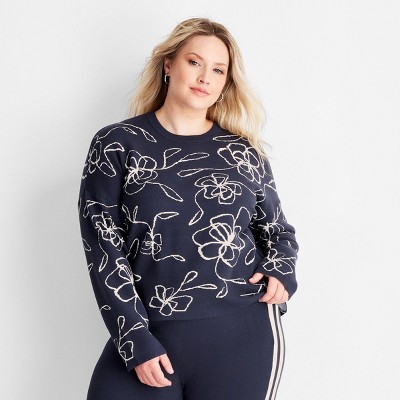 Women's Crewneck Sweater - Future Collective Navy Blue Floral 3X