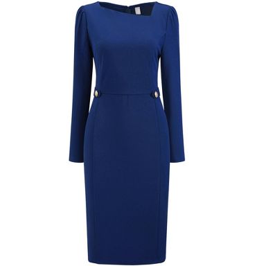 royal blue dress semi formal INSPIRE CHIC Women's Asymmetrical Neck Dressy Long Sleeve Dresses Small Color:FLAMINGO The flared skirt cascades draped Royal Navy Blue Silk