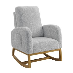Teddy Upholstered Rocking Chair Nursery - Glider Rocker Chair with High Backrest, Side Pocket, Wood Legs, Comfy Side Accent Chair for Bedroom - 1 of 4