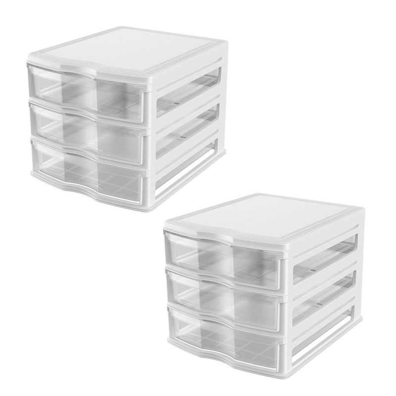 Life Story 3 Drawer Stackable Shelf Organizer Plastic Storage Drawers for Bathroom Storage, Make Up, Or Pantry Organization, White (2 Pack), 1 of 7