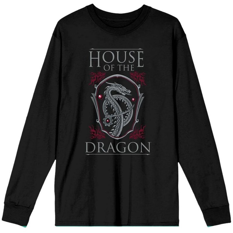 House Of The Dragon Logo Juniors Black Long Sleeve Shirt, 1 of 3