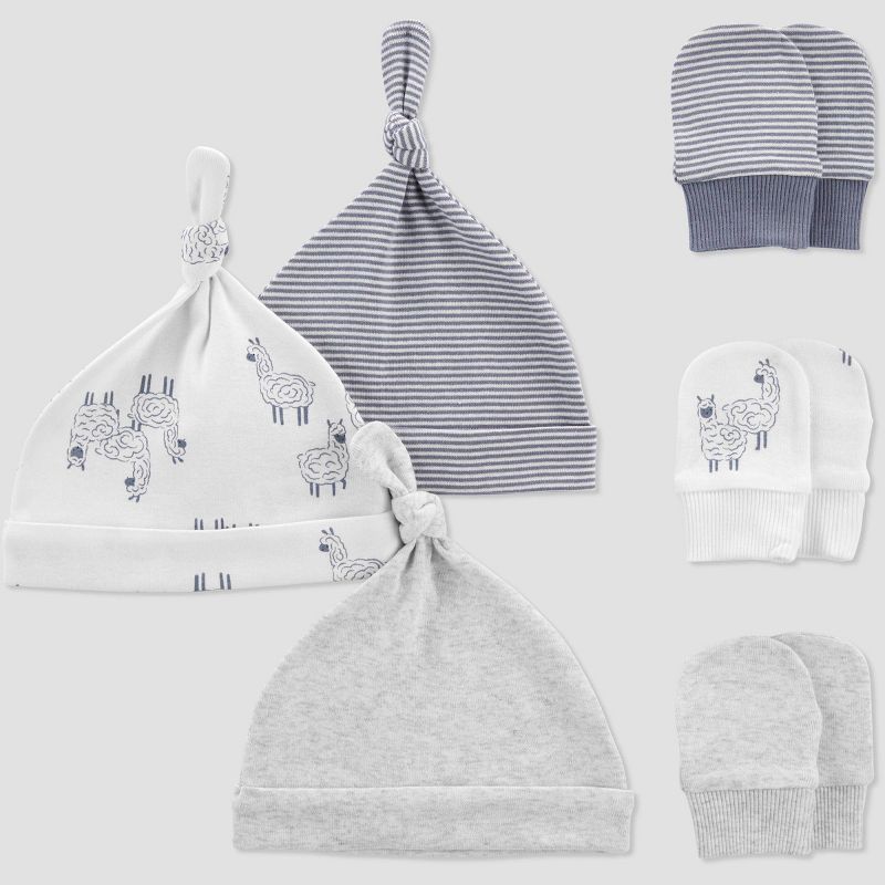 Carter&#39;s Just One You&#174; Baby 6pk Hat and Mitten Set - White/Gray, 1 of 6