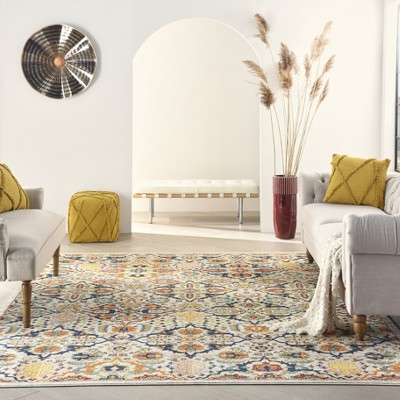 Ivory and Jewel Tones Boho Floral 8'x10' Synthetic Area Rug