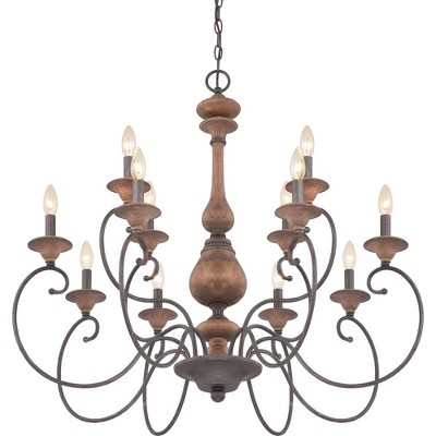 Rustic Black and Walnut 12-Light Candle Chandelier
