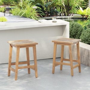 Christopher Knight Home Karyl Outdoor 26" Acacia Wood Counter Stools with Rope Woven Seat (Set of 2) - 1 of 4