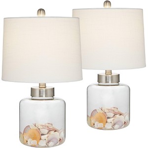 360 Lighting Coastal Accent Table Lamps 20.5" High Set of 2 Small Clear Glass Fillable Shells White Drum Shade for Living Room Family Bedroom - 1 of 4