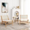 LuxenHome Natural Rubberwood with White PU Leather Low Profile Armless Accent Chair, Set of 2 - 2 of 4