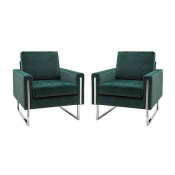 Set of 2 Idmon Contemporary Tufted Wooden Upholstered Club Chair with Metal Legs  for Bedroom and Living Room Club Chair  | ARTFUL LIVING DESIGN