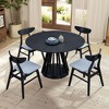 5 PCS Round Dining Table Set Dining Set with 4 Upholstered Dining Chairs&Rubber Wood Table, Walnut/Black-ModernLuxe - 3 of 4