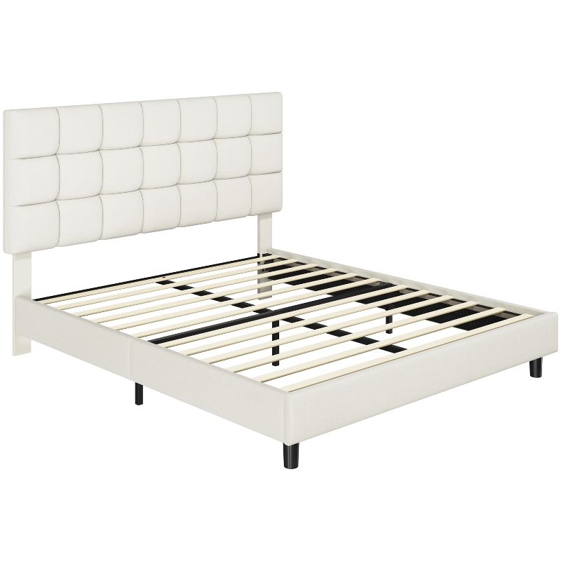 Yaheetech Upholstered Platform Bed Frame with Tufted Height Adjustable Headboard, 1 of 8