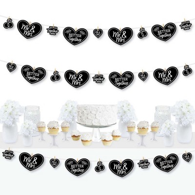 Big Dot of Happiness Mr. and Mrs. - Black and White Wedding or Bridal Shower DIY Decorations - Clothespin Garland Banner - 44 Pieces