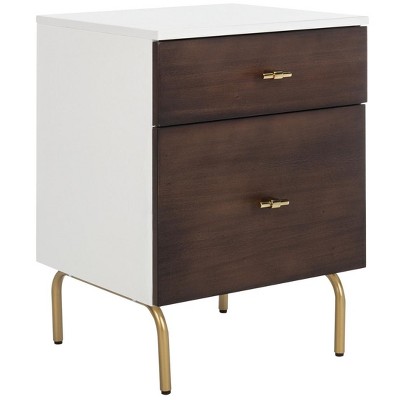 Transitional Genevieve Mahogany Nightstand with Gold Metal Legs