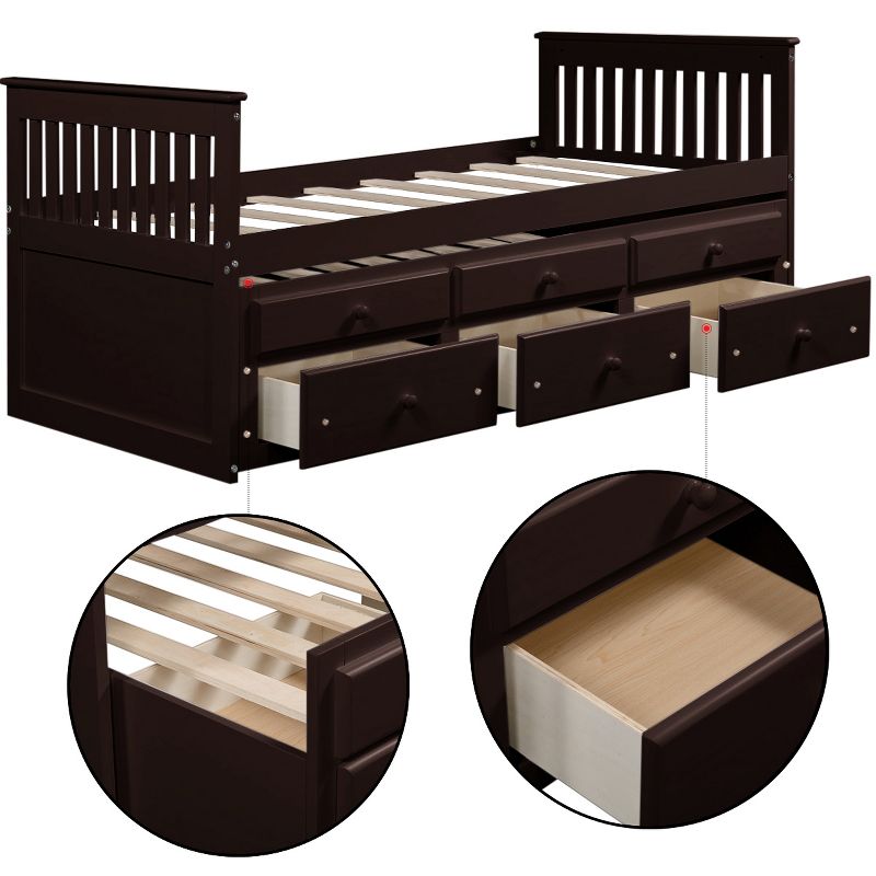 Twin Size Daybed, Captain's Bed with Trundle Bed and Storage Drawers-ModernLuxe, 5 of 15