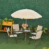 Resenkos 6 Pieces Patio Dining Set, Four Chairs, A Round Glass Table, Umbrella, Steel, Mesh, Glass, Beige - 3 of 4