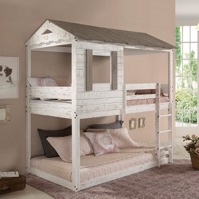 NicBex Twin over Twin Bunk Bed with Safety Guardrail,Solid Pine Wood Loft Bed with Built-in Ladder,Rustic Bunk Beds,Bunk Beds for Bedroom