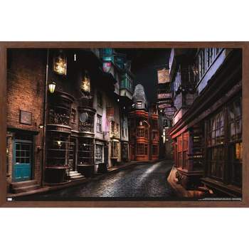 Trends International The Wizarding World: Harry Potter - Stamps Collage  Framed Wall Poster Prints Mahogany Framed Version 22.375 x 34