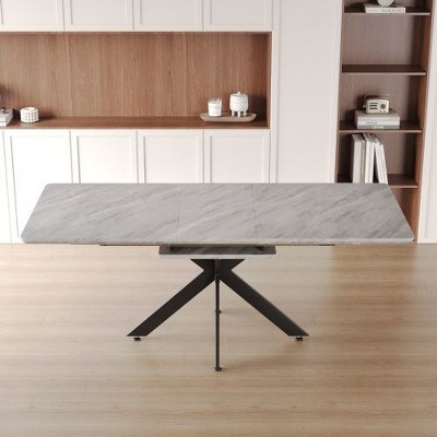 CENGHU 62.4" Extendable 78.15"Very Large Rectangular Dining Table, Modern Mid-Century Kitchen Table with Black Metal X Shape Legs, Conference Table