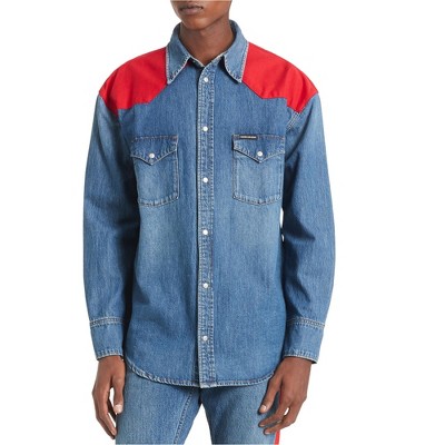 Calvin Klein Mens Foundation Button Up Shirt, Blue, X-Large