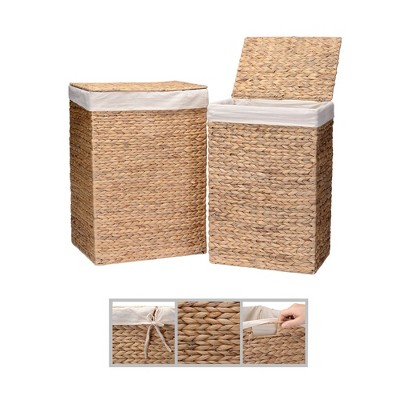Natural Water Hyacinth Wicker Laundry Hampers with Lids, Set of 2